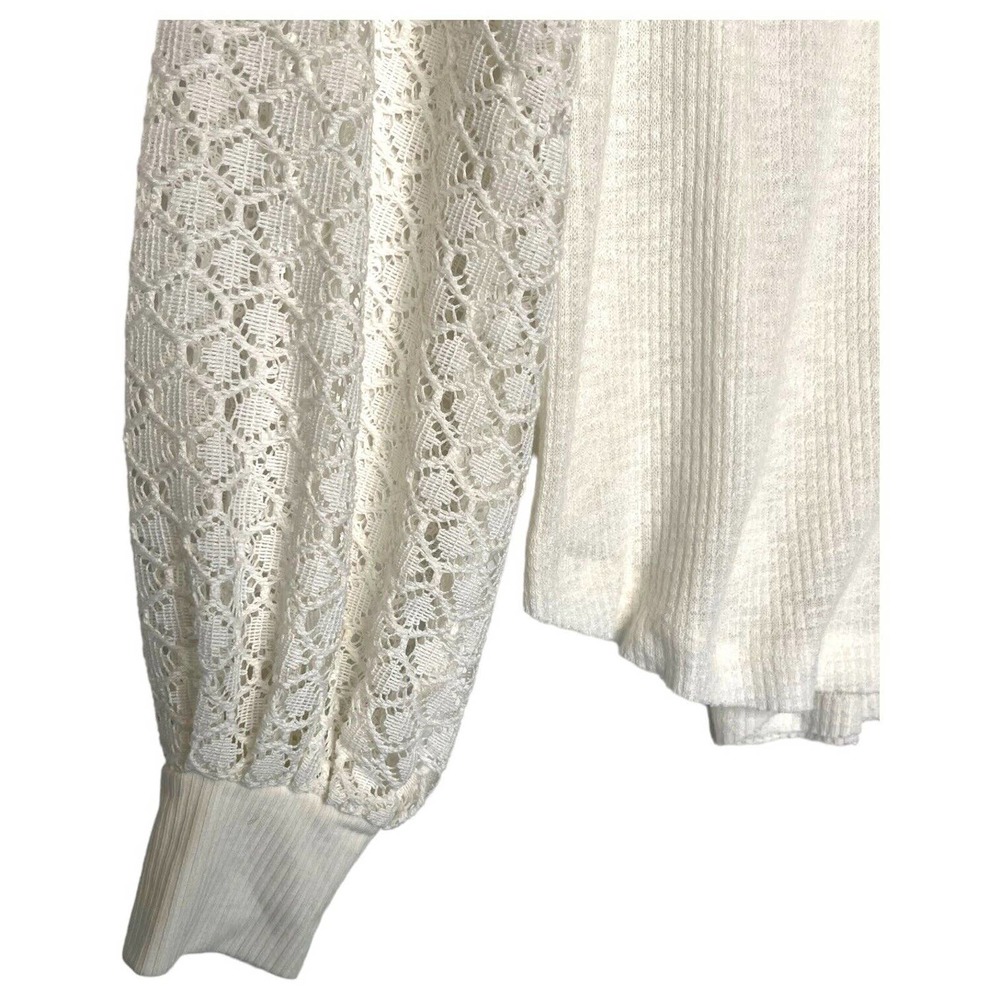 Free People Top Womens S Sweetest Thing Waffle Embroidered Boho Peasant Ivory - Picture 5 of 16